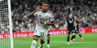 Mbappé hace líder de la liga española al Real Madrid con un triplete a la Real Sociedad